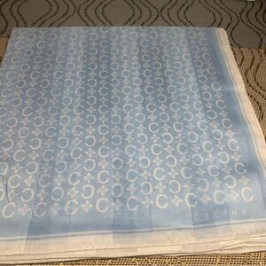 Celine Light Blue and White Patterned Scarf